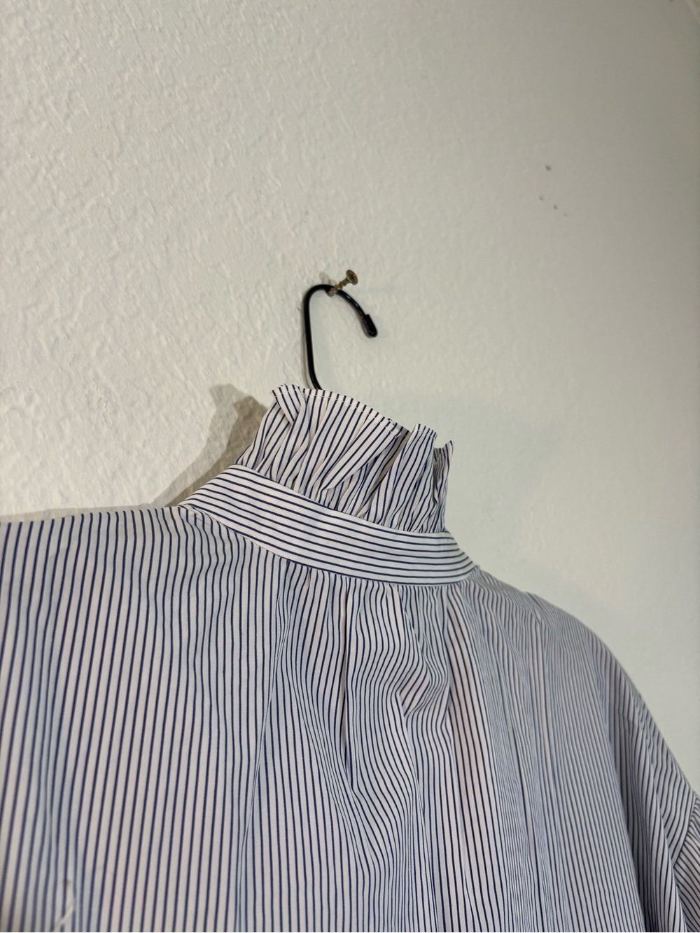NWT Nordstrom Signature Blue Striped Ruffle Button-Down Blouse Long Sleeve Small - Picture 12 of 14